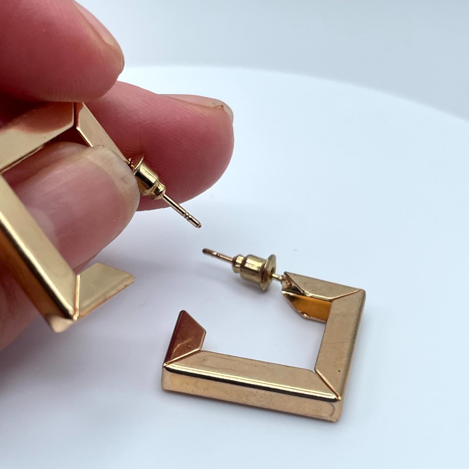 Contemporary Gold-Tone Boho Classic Fashion Geometric Square Hoop Stud Earrings - Thumbnail 7