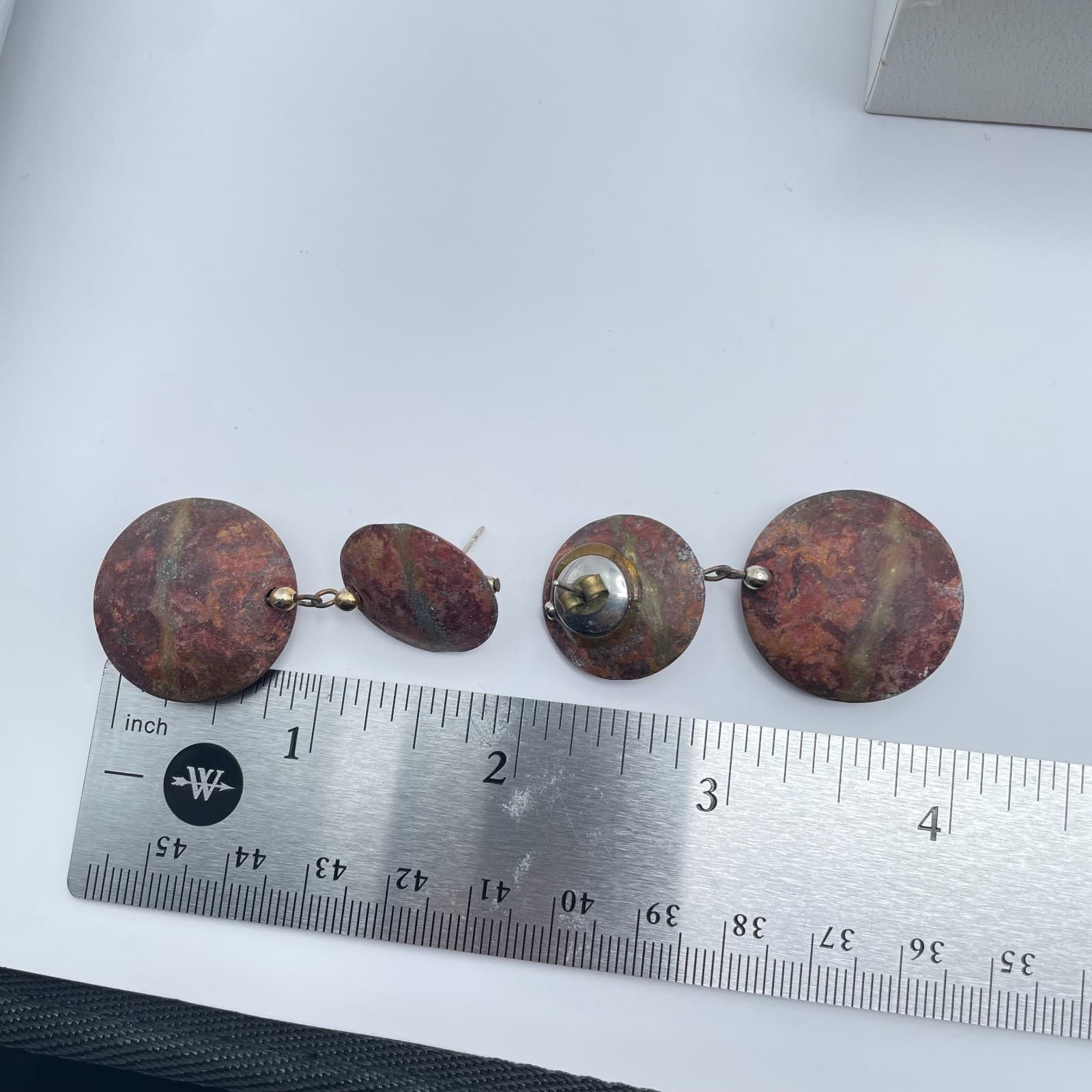 Vintage 80s Round Abstract Rust Enamel Dangle Earrings Modernist Boho Jewelry - Thumbnail 8