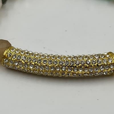 Vintage Multicolor Faceted Beaded Stretch Bracelet Rhinestone Pave Bar Gold Tone - Thumbnail 4