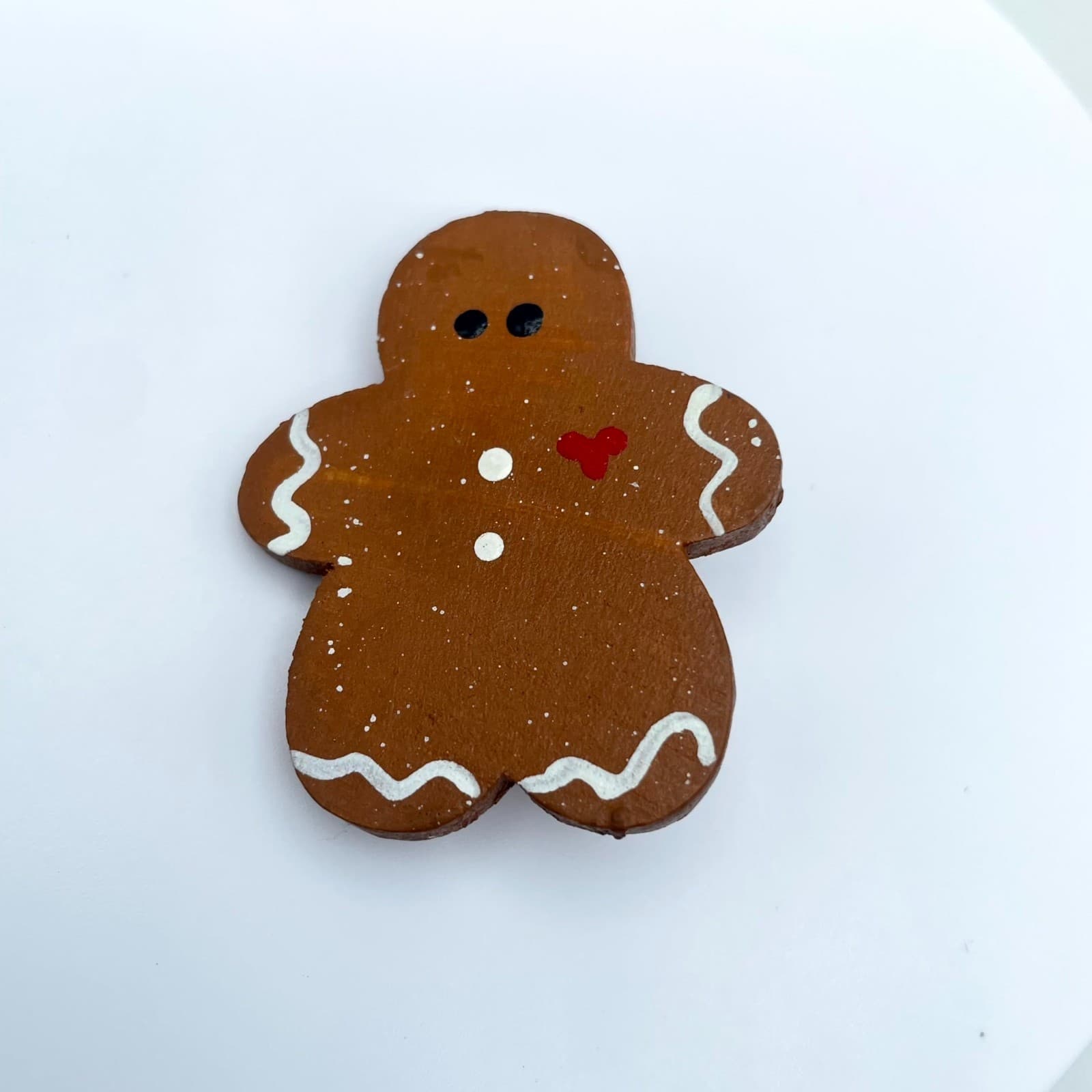 Folk Art Brown Icing Handmade Wood Holiday Cutest Gingerbread Man Brooch Pin - Image 1