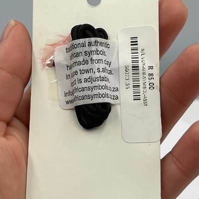 Vintage Handmade African Symbols Peace Pendant Necklace Clay Disk Blue Cord - Thumbnail 7