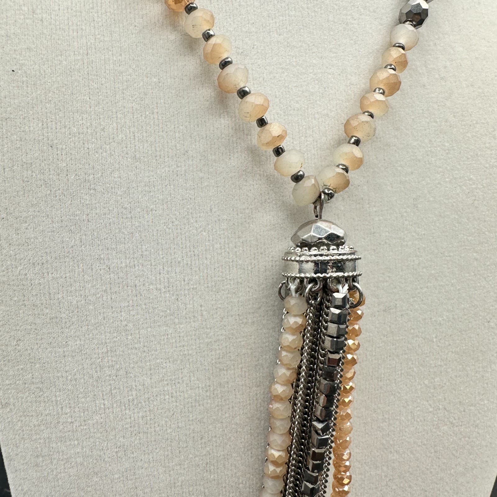 Vintage Long Beaded Tassel Necklace Multi-Color Crystal/Glass Silver Tone Chic - Thumbnail 6