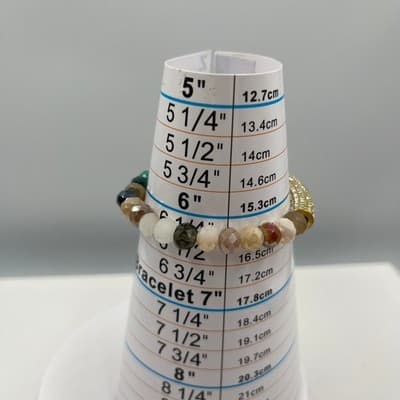 Vintage Multicolor Faceted Beaded Stretch Bracelet Rhinestone Pave Bar Gold Tone - Thumbnail 6