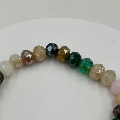 Vintage Multicolor Faceted Beaded Stretch Bracelet Rhinestone Pave Bar Gold Tone - Thumbnail 3