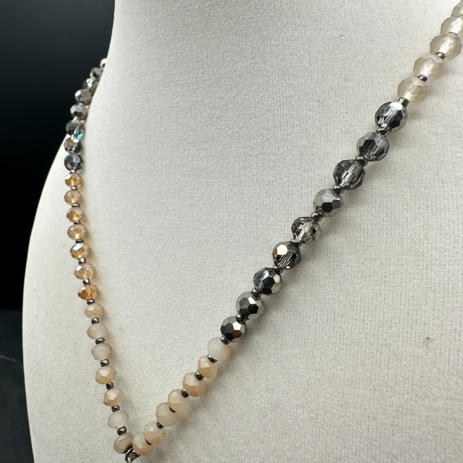 Vintage Long Beaded Tassel Necklace Multi-Color Crystal/Glass Silver Tone Chic - Thumbnail 9