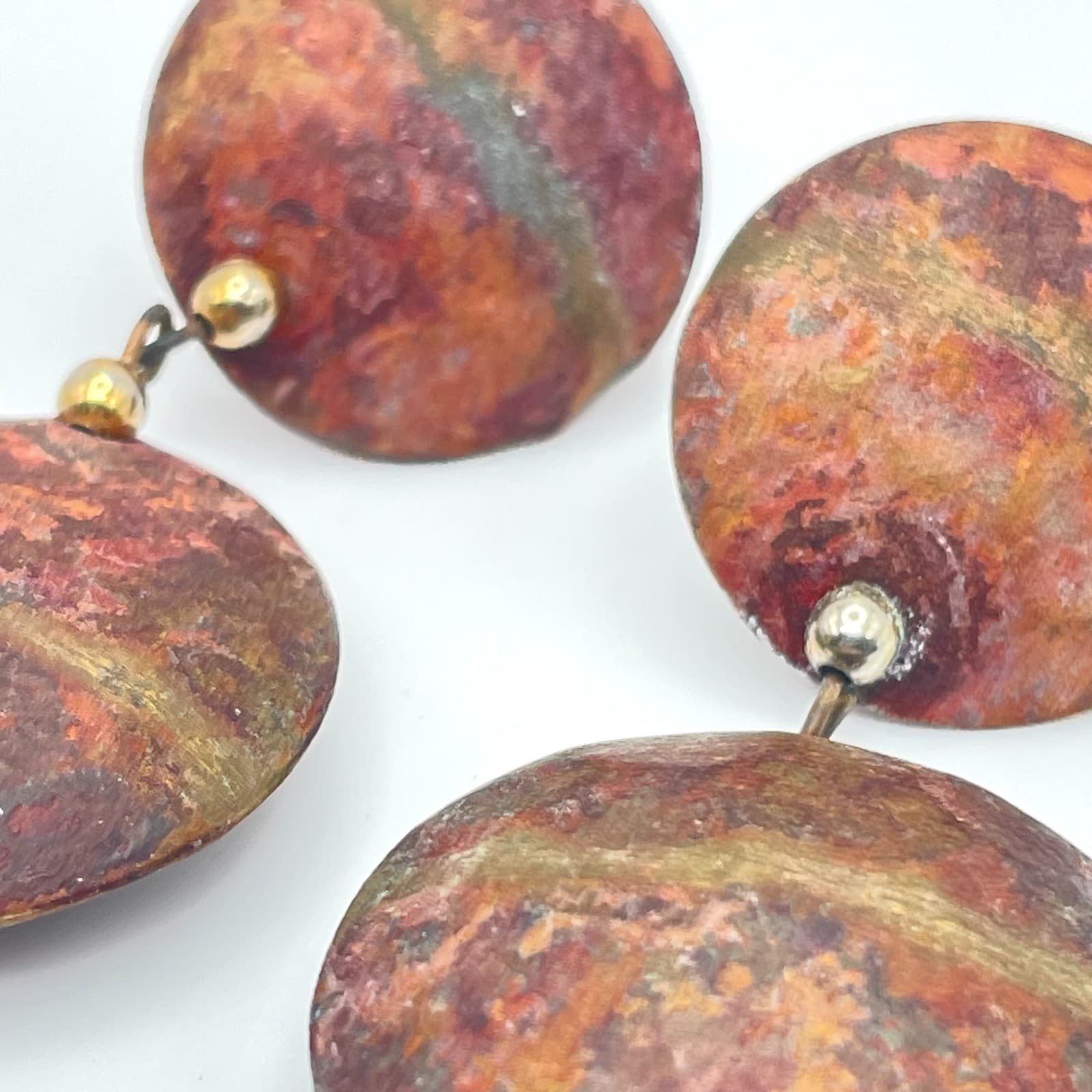 Vintage 80s Round Abstract Rust Enamel Dangle Earrings Modernist Boho Jewelry - Thumbnail 7