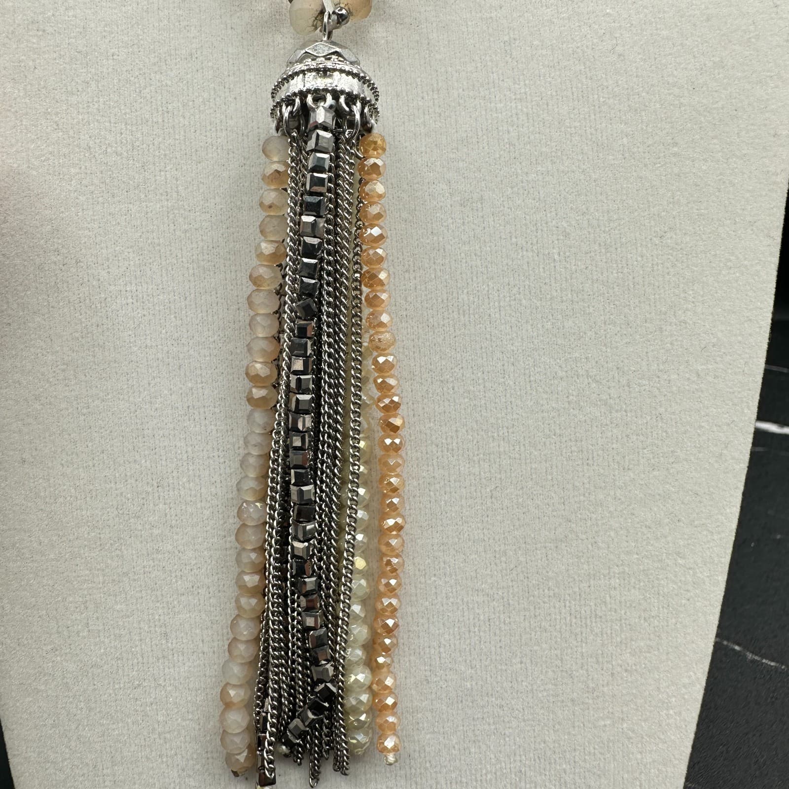 Vintage Long Beaded Tassel Necklace Multi-Color Crystal/Glass Silver Tone Chic - Thumbnail 8