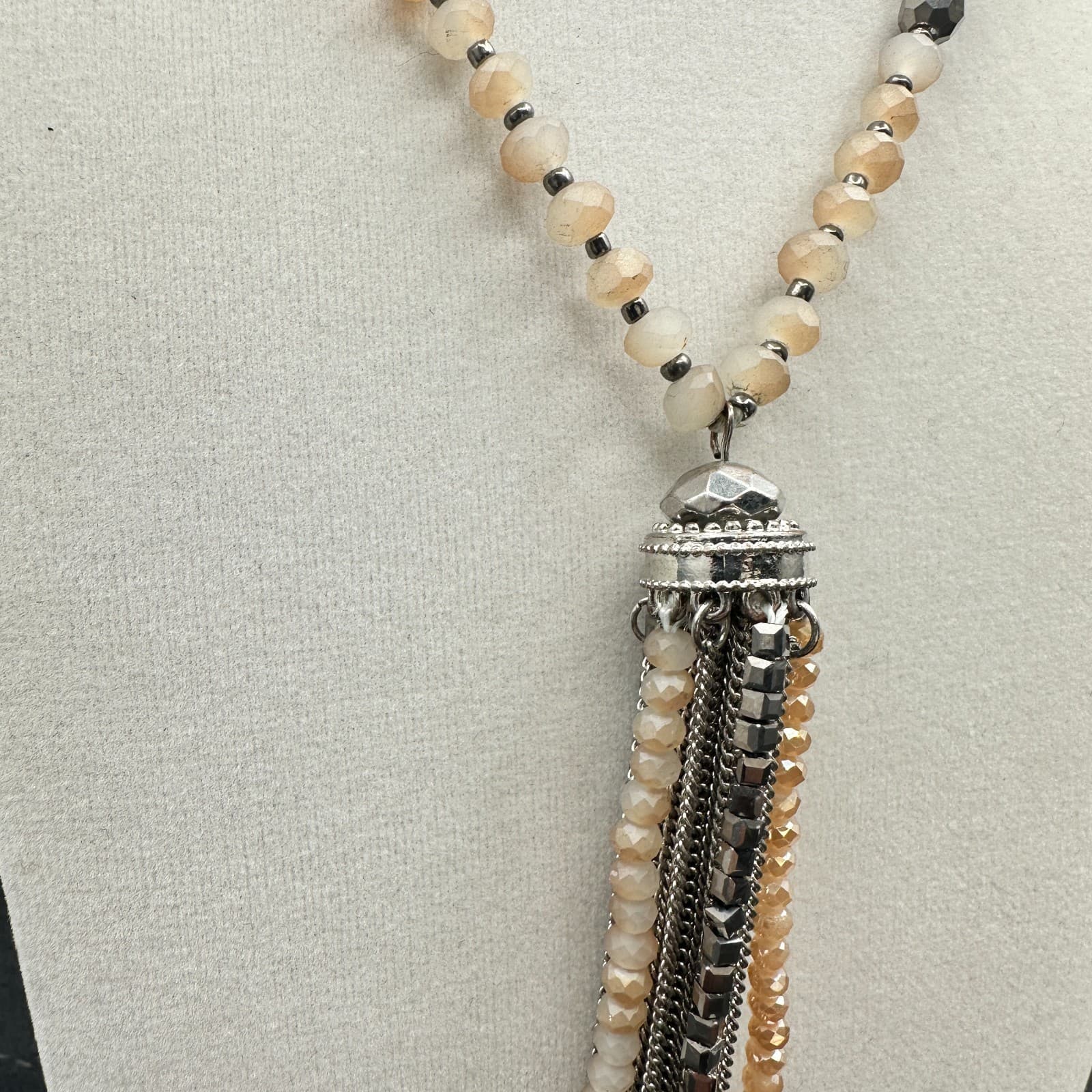 Vintage Long Beaded Tassel Necklace Multi-Color Crystal/Glass Silver Tone Chic - Thumbnail 5