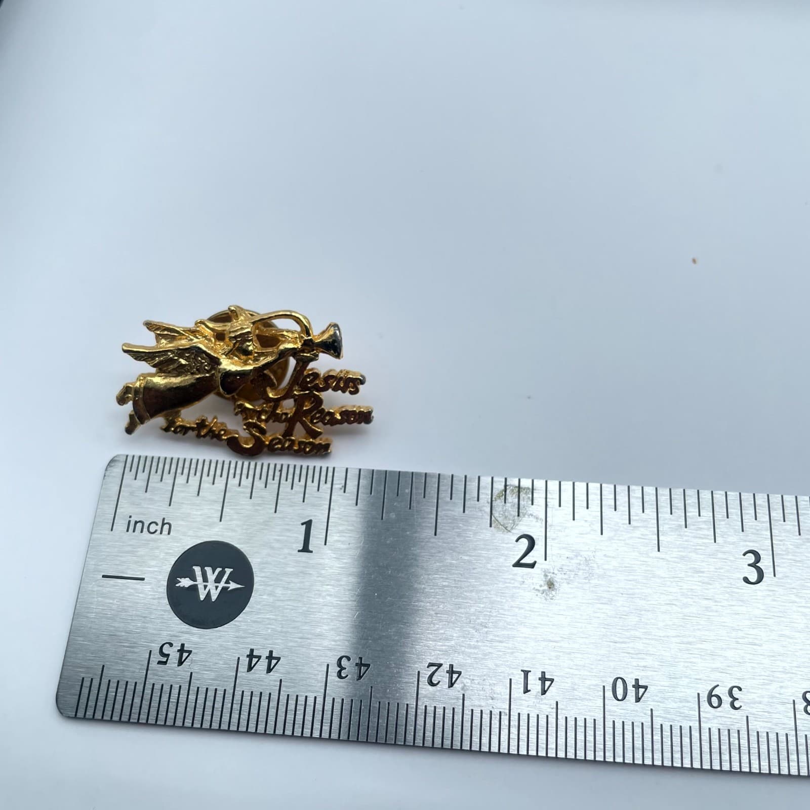 Christmas Themed Gold-Tone "Jesus is the Reason for the Season" Angel Brooch Pin - Thumbnail 2