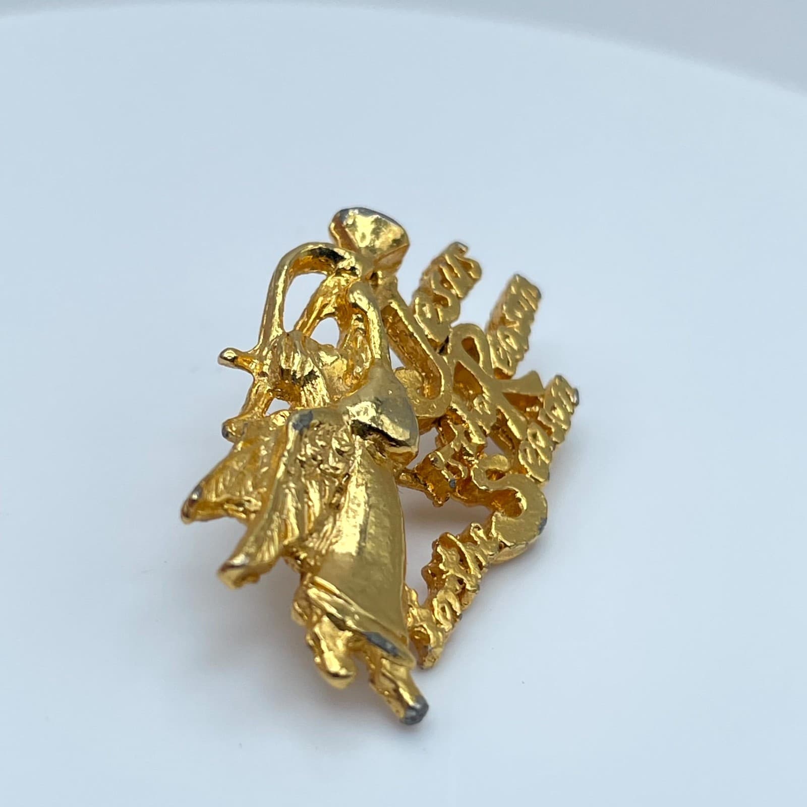 Christmas Themed Gold-Tone "Jesus is the Reason for the Season" Angel Brooch Pin - Thumbnail 8
