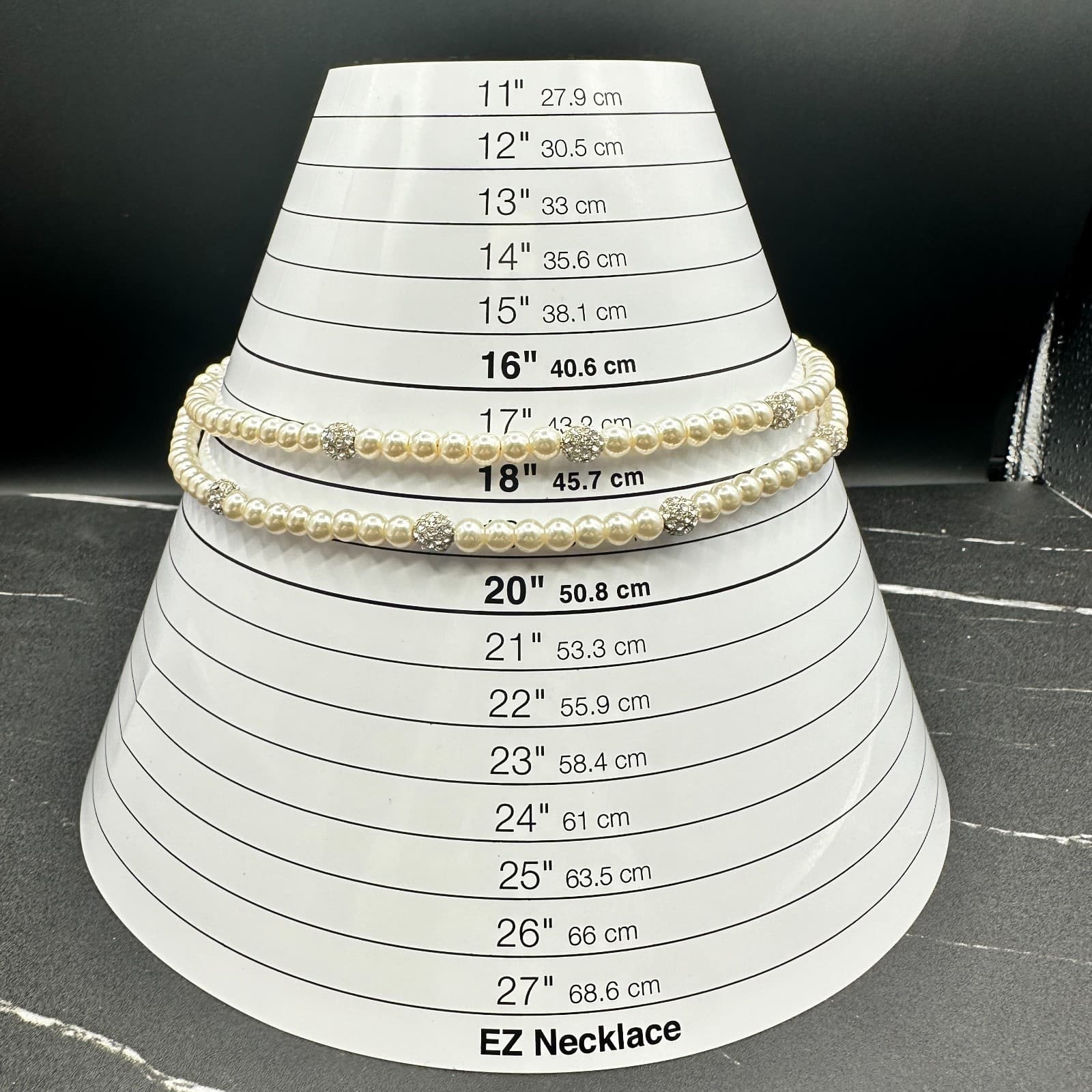 VTG Double Strand Faux Pearl Necklace Crystal Rhinestone Spacer Choker 19 Silver - Thumbnail 2