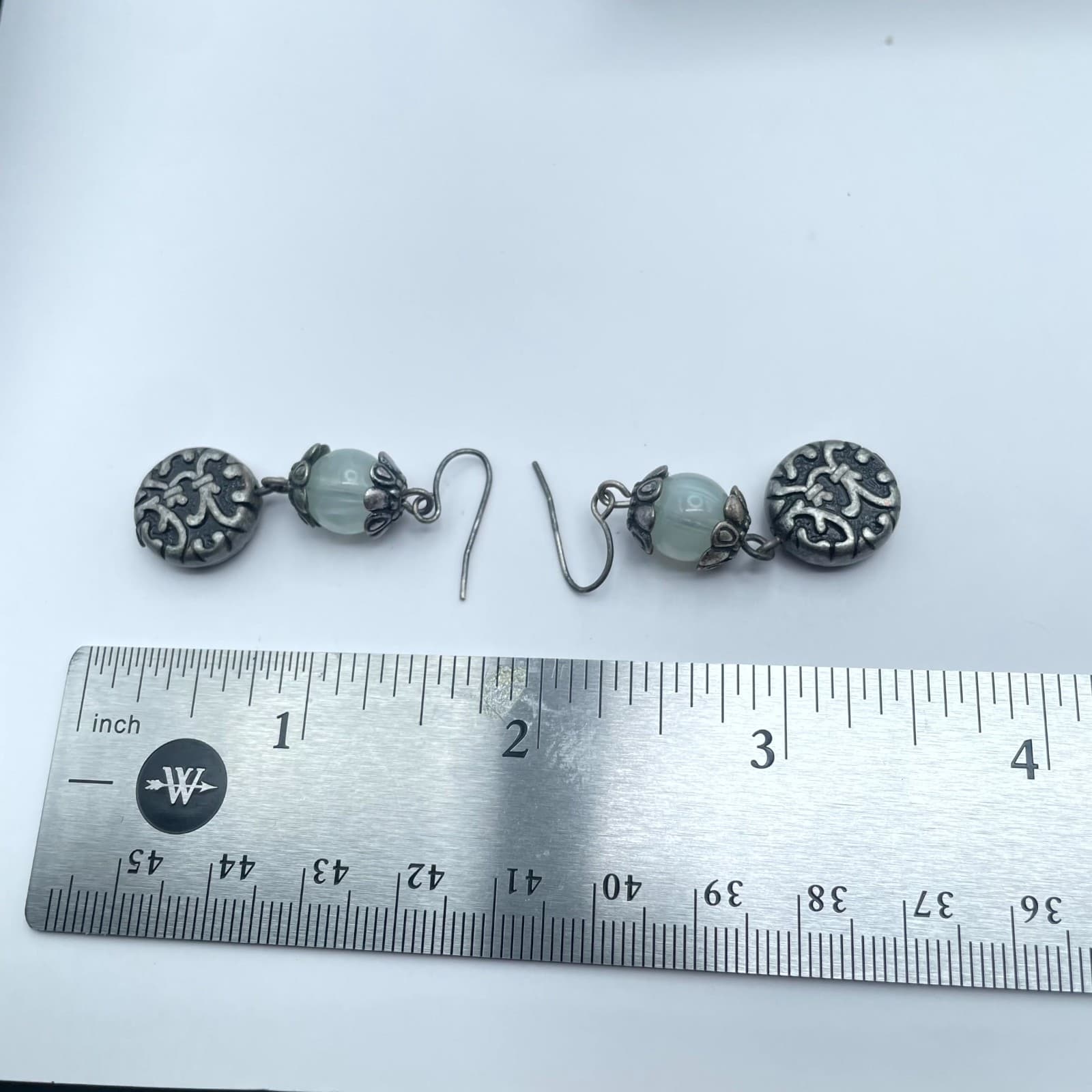 Articulated Silver-Tone Oxidized Metal Cool Waters Glass Beads Dangle Earrings - Thumbnail 2
