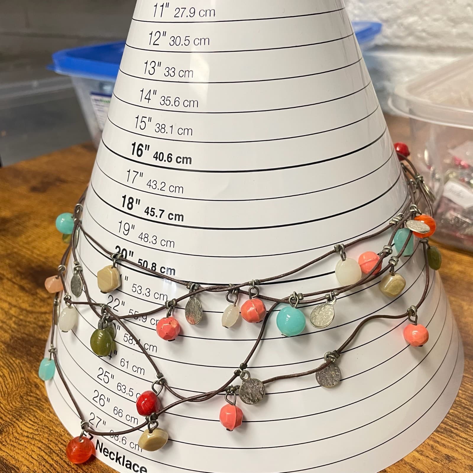 Vintage Boho Multi-Strand Cord Necklace Colorful Bead Dangle Silver Tone Discs - Thumbnail 2