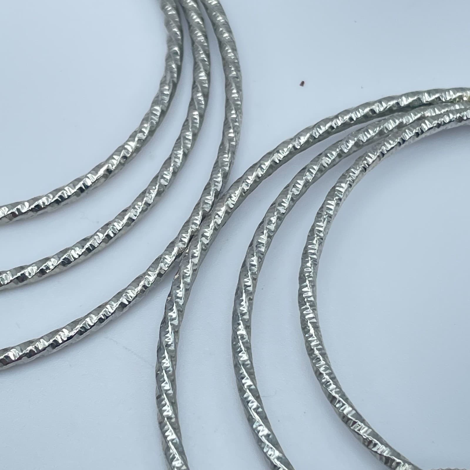 Vintage 80s Silver Tone Triple Hoop Earrings Clear Glass Women's Classic Jewelry - Thumbnail 7