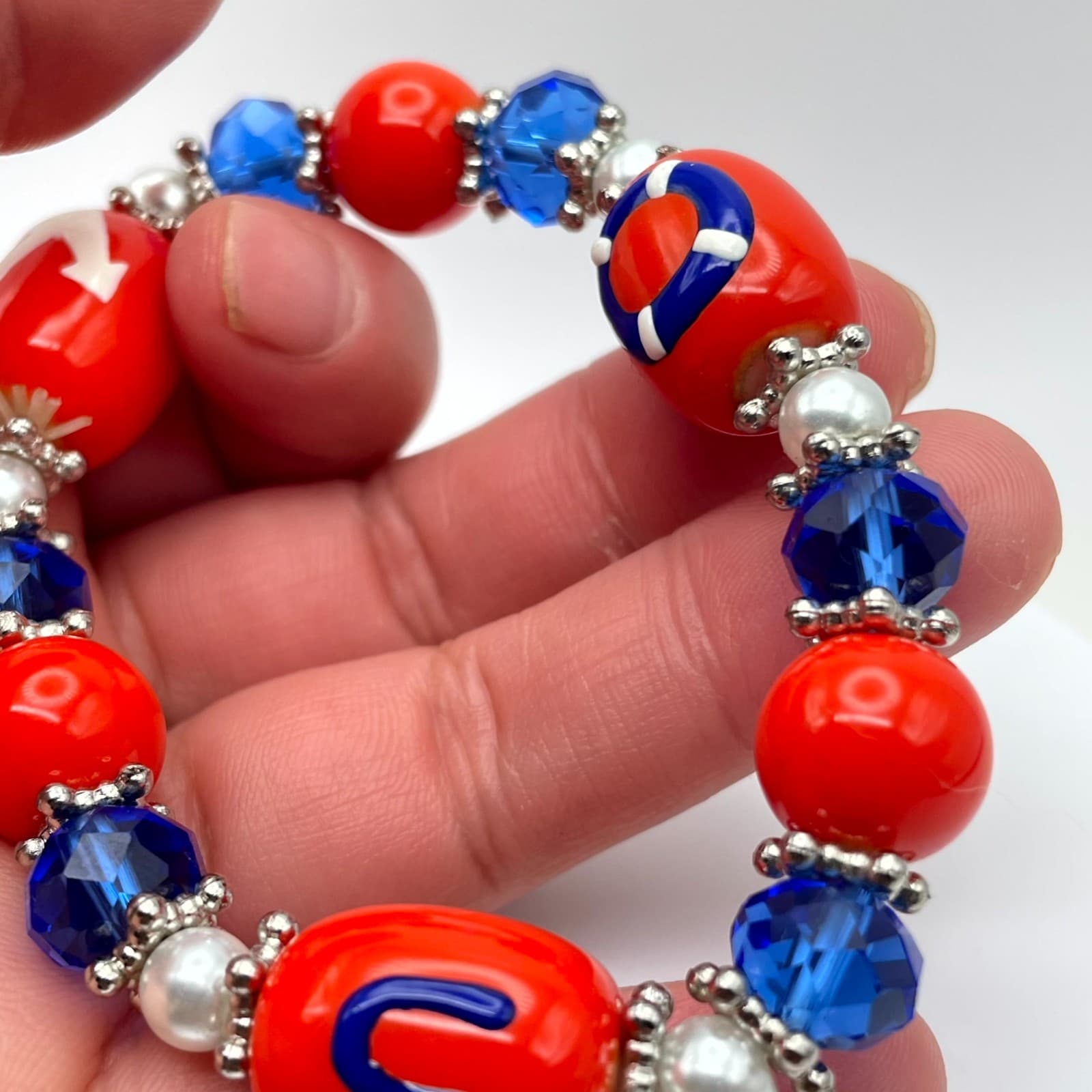 Souvenir Silver-Tone US Coast Guard Red Blue Faceted Glass Bead Stretch Bracelet - Thumbnail 7