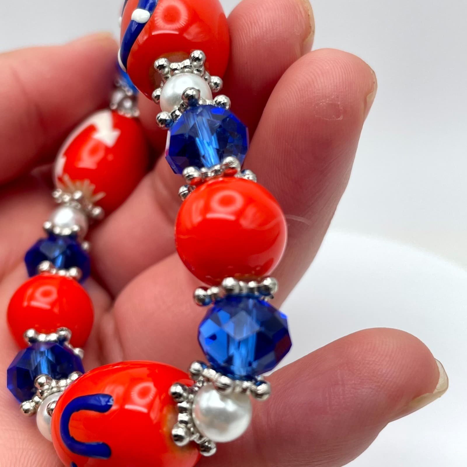Souvenir Silver-Tone US Coast Guard Red Blue Faceted Glass Bead Stretch Bracelet - Thumbnail 9