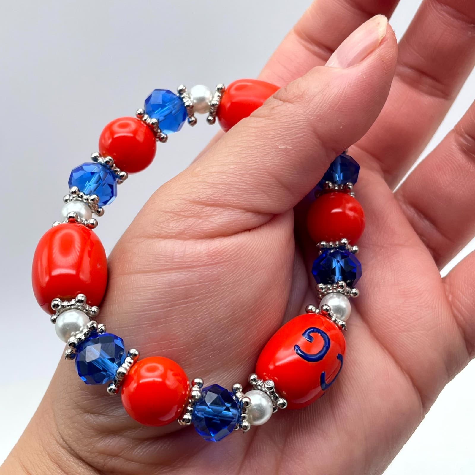 Souvenir Silver-Tone US Coast Guard Red Blue Faceted Glass Bead Stretch Bracelet - Thumbnail 11