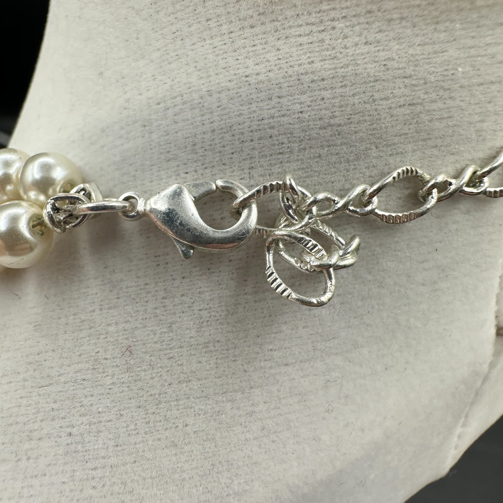 VTG Double Strand Faux Pearl Necklace Crystal Rhinestone Spacer Choker 19 Silver - Thumbnail 8