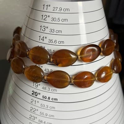 Vintage Double Strand Amber Tone Oval Bead Layered Necklace Chunky Lucite Style - Thumbnail 7