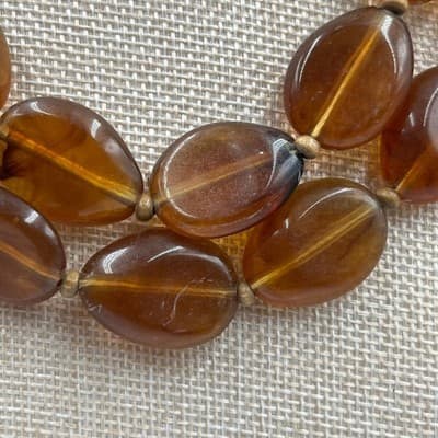 Vintage Double Strand Amber Tone Oval Bead Layered Necklace Chunky Lucite Style - Thumbnail 3