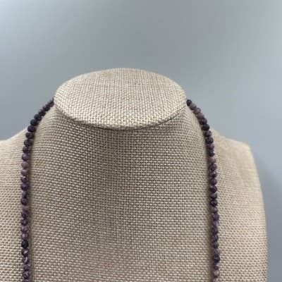 Vintage Purple Marbled Stone Bead Necklace Long Strand Round Layering Bohemian - Thumbnail 3