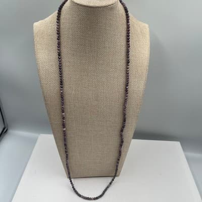 Vintage Purple Marbled Stone Bead Necklace Long Strand Round Layering Bohemian - Thumbnail 2