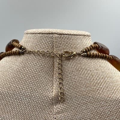 Vintage Double Strand Amber Tone Oval Bead Layered Necklace Chunky Lucite Style - Thumbnail 6