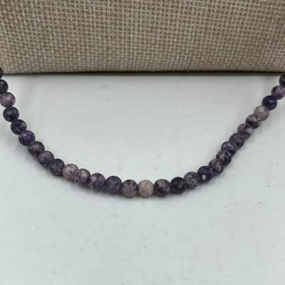Vintage Purple Marbled Stone Bead Necklace Long Strand Round Layering Bohemian - Thumbnail 4