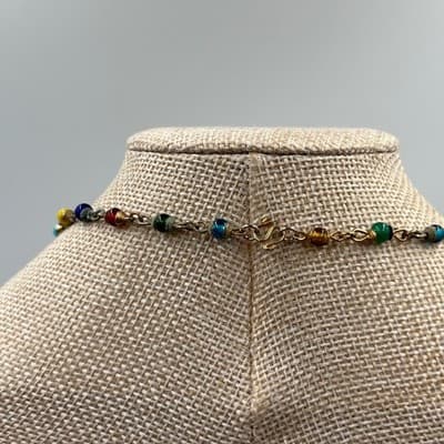 Vintage Multicolor Glass Bead Chain Station Necklace Gold Tone 22" Minimalist - Thumbnail 6