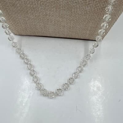 VTG Clear Faceted Beaded Double Strand Necklace Transparent Glass Crystal Look - Thumbnail 6