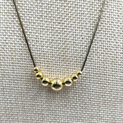 Vintage Gold Tone Bead Bar Link Chain Necklace Minimalist Dainty Sphere Accent - Image 1