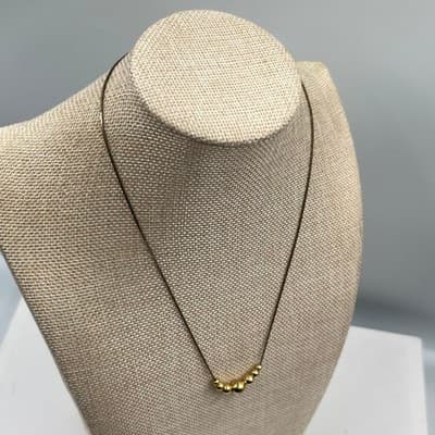 Vintage Gold Tone Bead Bar Link Chain Necklace Minimalist Dainty Sphere Accent - Thumbnail 5