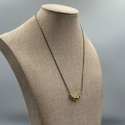 Vintage Gold Tone Bead Bar Link Chain Necklace Minimalist Dainty Sphere Accent - Thumbnail 4
