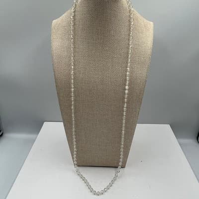 VTG Clear Faceted Beaded Double Strand Necklace Transparent Glass Crystal Look - Thumbnail 4