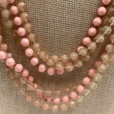 Vintage Multi Strand Beaded Necklace Pink Faceted Glass Long Layered Statement - Thumbnail 3