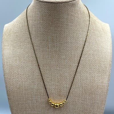 Vintage Gold Tone Bead Bar Link Chain Necklace Minimalist Dainty Sphere Accent - Thumbnail 2