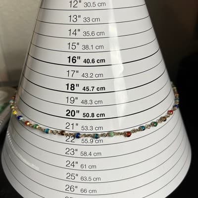 Vintage Multicolor Glass Bead Chain Station Necklace Gold Tone 22" Minimalist - Thumbnail 7