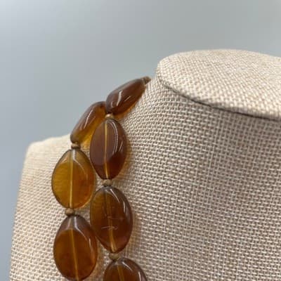 Vintage Double Strand Amber Tone Oval Bead Layered Necklace Chunky Lucite Style - Thumbnail 2