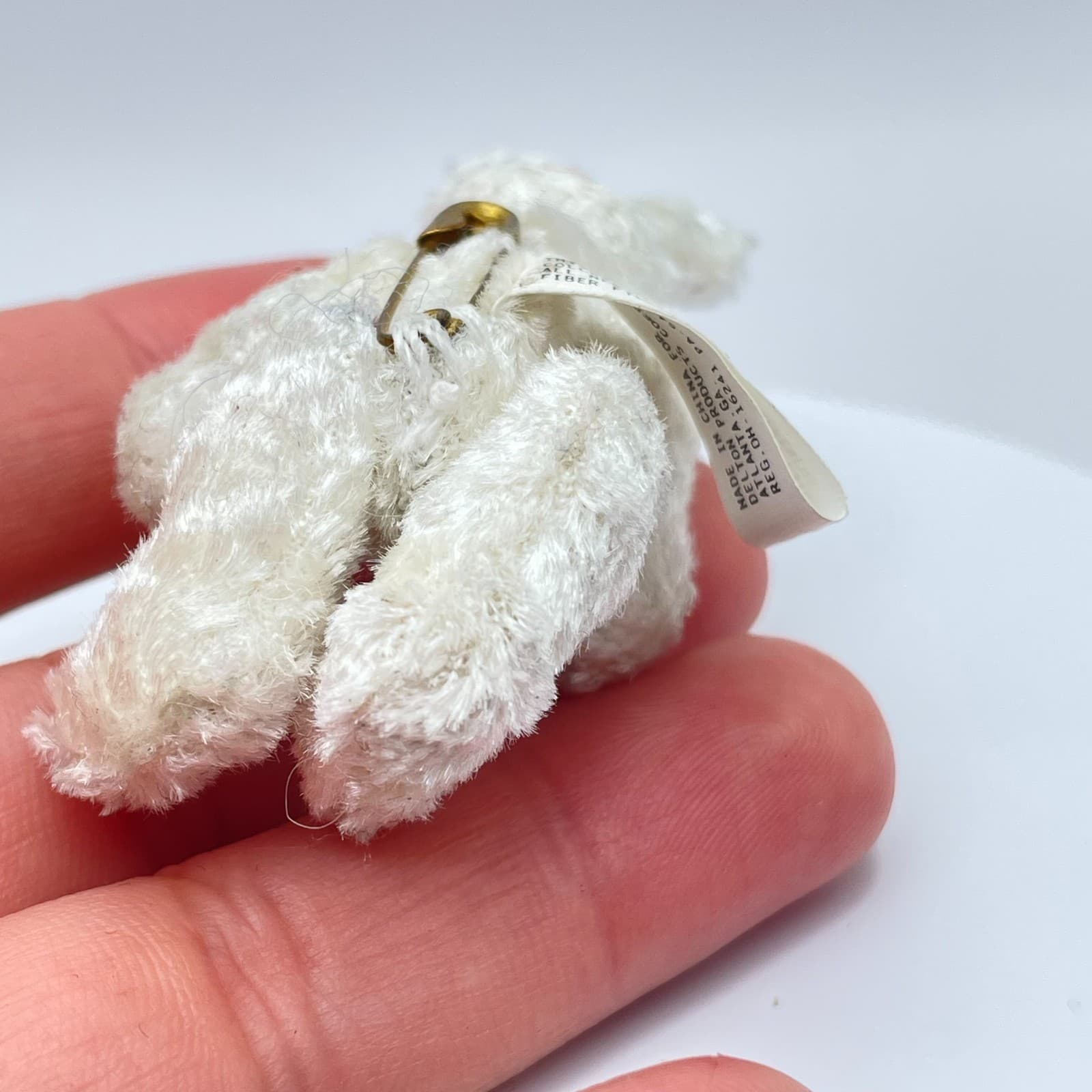 Vintage 90s Black Eye Bead Plush White Bunny Rabbit Brooch Pin Miniature Jewelry - Thumbnail 9