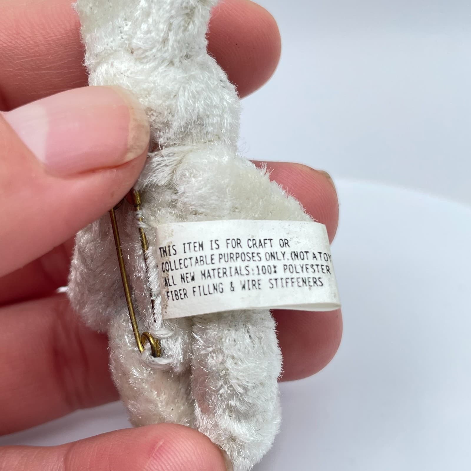 Vintage 90s Black Eye Bead Plush White Bunny Rabbit Brooch Pin Miniature Jewelry - Thumbnail 3