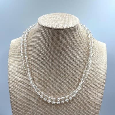VTG Clear Faceted Beaded Double Strand Necklace Transparent Glass Crystal Look - Image 1