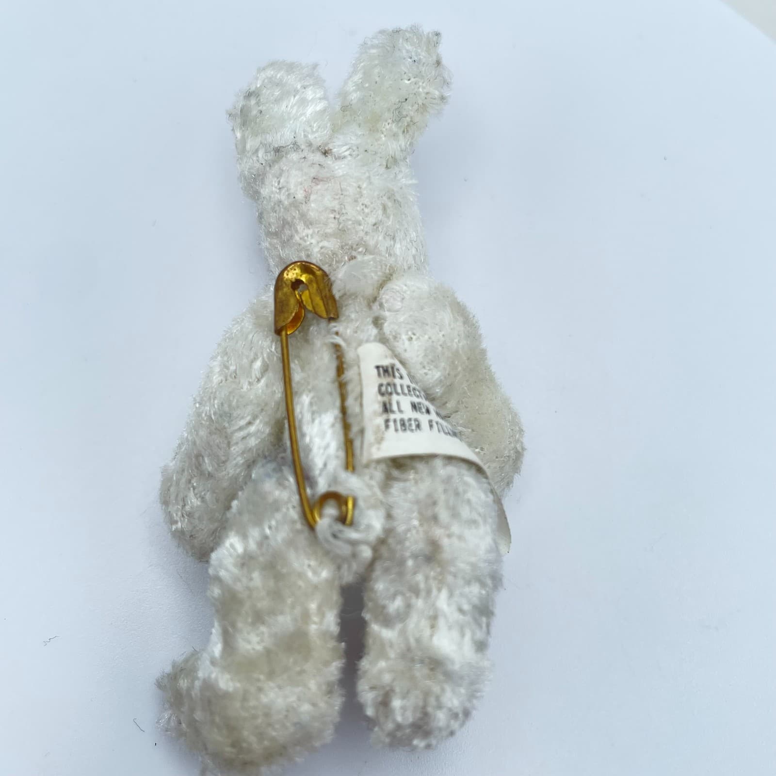 Vintage 90s Black Eye Bead Plush White Bunny Rabbit Brooch Pin Miniature Jewelry - Thumbnail 2