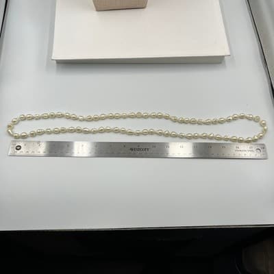 Vintage Faux Baroque Pearl Double Strand Necklace Cream Irregular Beads - Thumbnail 7