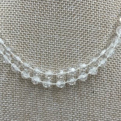 VTG Clear Faceted Beaded Double Strand Necklace Transparent Glass Crystal Look - Thumbnail 3