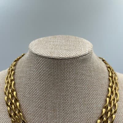 Vintage Gold Tone Multi Strand Link Necklace Enamel Geometric Center Statement - Thumbnail 2