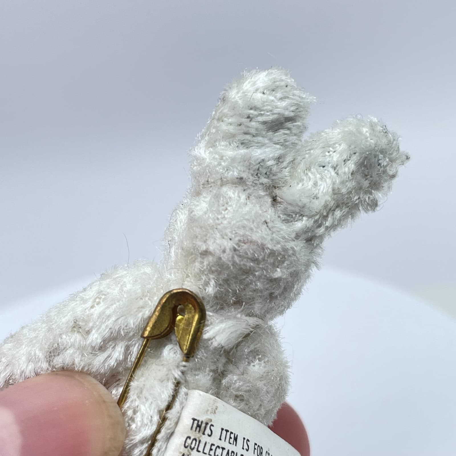 Vintage 90s Black Eye Bead Plush White Bunny Rabbit Brooch Pin Miniature Jewelry - Thumbnail 10