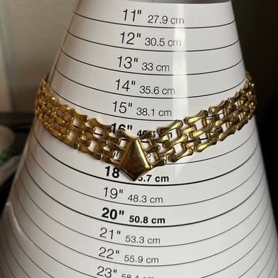 Vintage Gold Tone Multi Strand Link Necklace Enamel Geometric Center Statement - Thumbnail 7