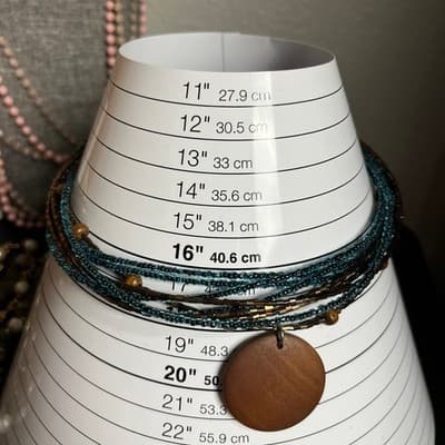 Vintage Multi Strand Teal Seed Bead Necklace Wood Pendant Layered Boho Statement - Thumbnail 7