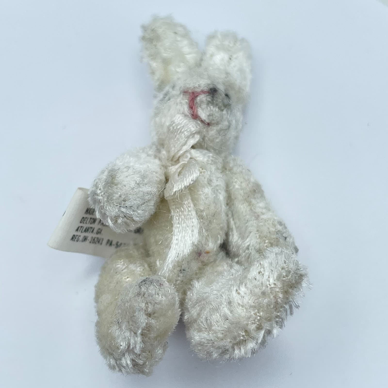 Vintage 90s Black Eye Bead Plush White Bunny Rabbit Brooch Pin Miniature Jewelry - Image 1