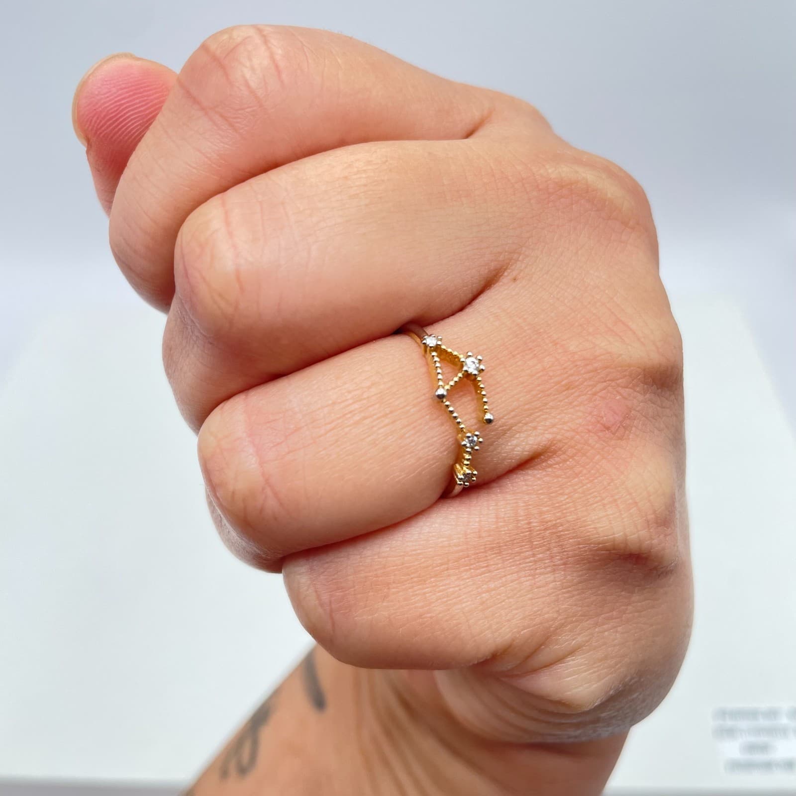 Fashion Two-Tone Pisces Zodiac Sign Rhinestone Embellished Constellation Ring - Thumbnail 4